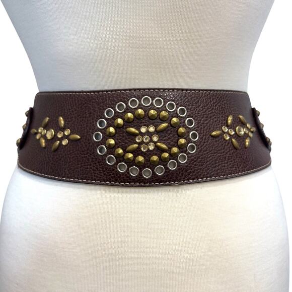 Kathy Van Zeeland Studded Belt Contour Flower Chocolate Size M 32–36" - Picture 3 of 12